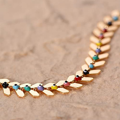 MEVECCO Anklet for Women Gold Chain 14K Gold Plated Dainty Boho Beach Summer Simple Foot Jewelry Ankle Bracelet - style: Evil Eye & Leaf