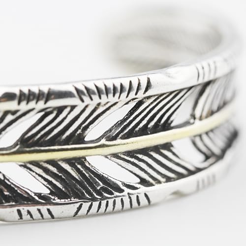 Innocence S925 Silver-Plated Antique Wide Feather Cuff Bracelet For Men Women Adjustable Retro Twisted Feathers Bracelets Gift Jewelry - color: Wide Feather