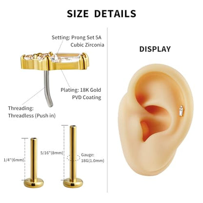 1PC ASTM F136 Titanium Mini Threadless Flat Back Stud 18G 6mm 8mm for Conch Helix Flat Tragus Labret - color: Soldered Trapezoidal - Tit