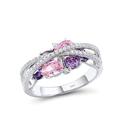 Santuzza 925 Sterling Silver Twist Ring White Cubic Zirconia Rings - color: [A]Pink