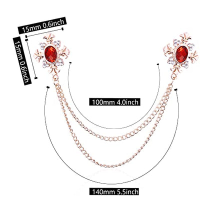 Anmpab Cross Crystal Tassel Chain Brooch Gold Silver Tassel Collar Pins Broochs Rhinestone Lapel Pin for Men Women Suit Accessories - color: Red