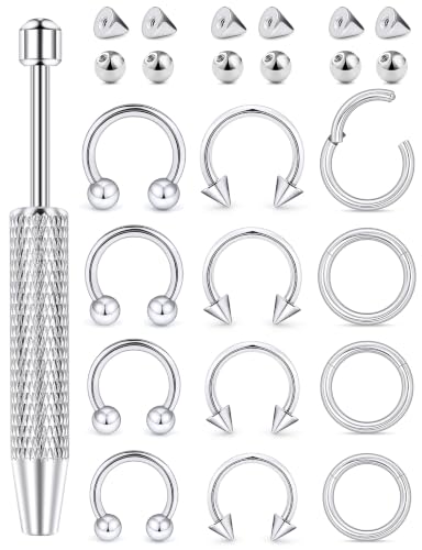 16G Horseshoe Septum Nose Rings 316L Surgical Steel Cartilage Tragus Helix Rook Daith Hinged Clicker Earring Snake Bites Lip Piercing Jewelry for Women Men 10mm 3/8 inch Silver Black Gold - color: Silver