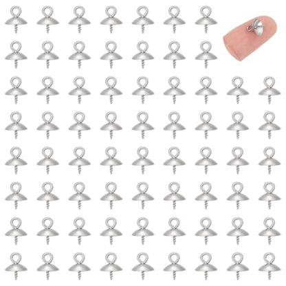 UNICRAFTALE 100pcs 10x8mm 304 Stainless Steel Peg Bails Pendants Screw Peg Bails Small Screw Eye Pins Clasps 1.2mm Pin Eye Screws Connectors for Half Drilled Beads Jewelry Earring Making, Hole 2mm - color: Steel Color