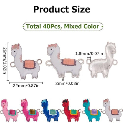 SUNNYCLUE 1 Box 40PCS Cute Animal Charms Llama Charm Bulk Sheep White Funny Cartoon Alpaca Alloy Enamel Connector Link Charms for Jewelry Making Charms Earrings Necklace Bracelets DIY Crafts