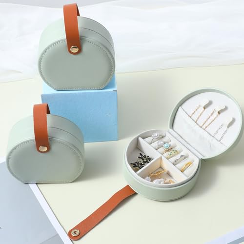 10 Pcs Mini Jewelry Travel Case, Small Travel Jewelry Case Organizer, Half Moon Leather Jewelry-Box with Handle, Green Bridesmaid Gift for Women Wedding Party Accessories