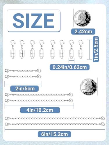 Necklace Extenders for Women and Magnetic Necklace Clasp, Silver Chain Extender for Jewelry Bracelet Anklet - color: 14Pcs Silver