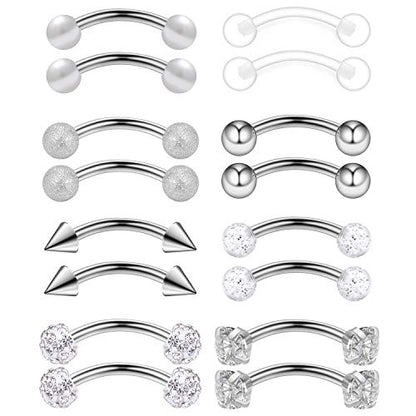 10-16PCS 16G Surgical Steel Eyebrow Ear Navel Belly Lip Ring Body Piercing Jewelry - style: 16PCS - 6mm