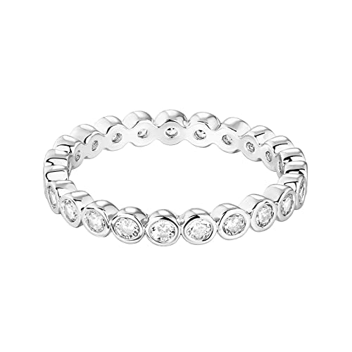 PAVOI 14K Gold Plated Rings with Cubic Zirconia - 2.8mm Stackable for Women - Gold Love Ring - color: White Gold