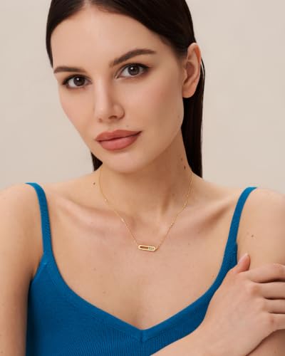 SNGIA 18K Gold Plated Stackable Adjustable Curved Horizontal Bar with CZ Pendant Necklace For Women by SNGIA, Dainty Drop Layered Trendy Birthstone Gemstone Charm Statement Jewelry Gifts, Bohemian Vintage Handmade Unique Cute Thin Skinny Dainty Chain Bead