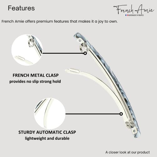 French Amie Long and Thin Gray Magma Large 4 Inch Hair Clip Barrette | Handmade Automatic For Girls Women Teens Adults Everyday Style - color: Grey Magma