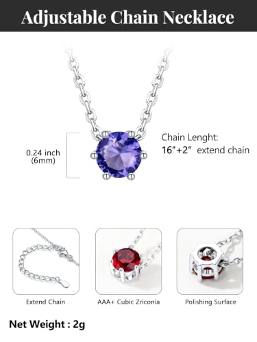 Silvora Heart/Round Birthstone Necklace for Women, Sparkling Crystal Pendant, Dainty Birth Month Jewelry, Adjustable 16"+2" Chain - color: Silver, style: February Round