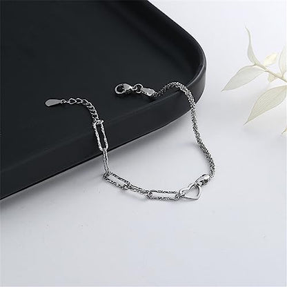 kelistom 925 Sterling Silver Bracelets for Women Teens, Love Heart Charm Chain Bracelet Bangle Fashion Jewelry Gifts - color: heart-1 silver