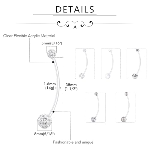 D.Bella 14G Pregnancy Belly Button Rings with Replacement Balls Flexible Bioplast Sport Maternity Belly Ring Retainer for Women Navel Piercing Retainer 1 1/2Inch (38mm) - color: Style D