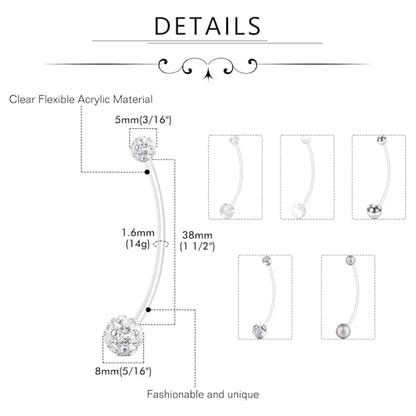 D.Bella 14G Pregnancy Belly Button Rings with Replacement Balls Flexible Bioplast Sport Maternity Belly Ring Retainer for Women Navel Piercing Retainer 1 1/2Inch (38mm) - color: Style D