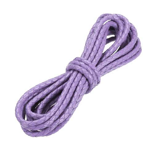 PATIKIL 3.3 Yards Braided Leather Cord, 4mm Round Braided Faux Necklace Cord Bolo Tie String for Necklace Crafts Beading Braiding, Light Purple - color: Light Purple, size: 4mm