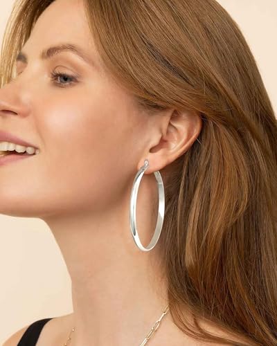 Apsvo Hoop Earrings for Women, 5mm Wide 14K Gold Plated/Silver Hoop Earring Hypoallergenic 925 Sterling Silver Earrings Lightweight Large Earrings for Women - color: Silver&70mm