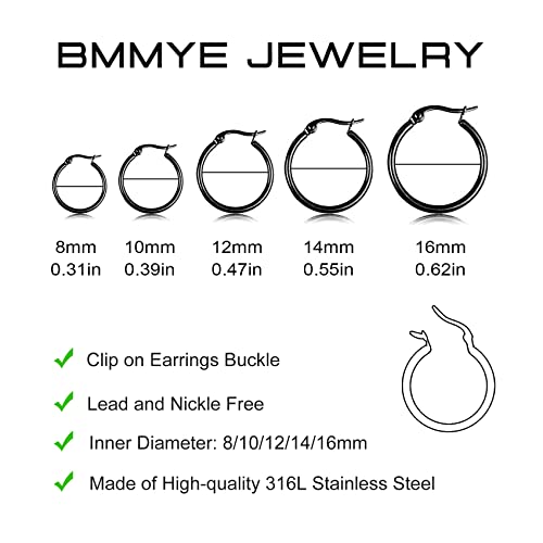 5-10 Pairs Small Gold Silver Hoop Earrings for Women, Stainless Steel Earrings Set Mens Lightweight Thin Hypoallergenic Small Hoops Set - style: 5pcs-Black 8-16mm