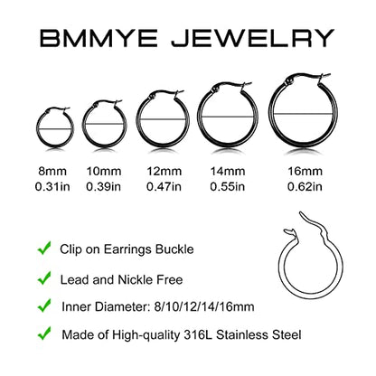5-10 Pairs Small Gold Silver Hoop Earrings for Women, Stainless Steel Earrings Set Mens Lightweight Thin Hypoallergenic Small Hoops Set - style: 5pcs-Black 8-16mm