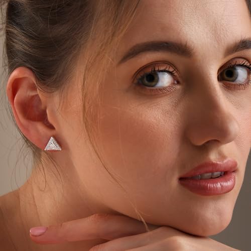 LeCalla 925 Sterling Silver CZ Stud Earrings for Women | Cubic Zirconia Halo & Heart Stud Earring | Rhodium-Plated Silver Jewelry for Her Mom Wife - color: Triangle CZ