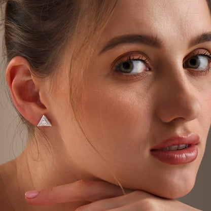 LeCalla 925 Sterling Silver CZ Stud Earrings for Women | Cubic Zirconia Halo & Heart Stud Earring | Rhodium-Plated Silver Jewelry for Her Mom Wife - color: Triangle CZ