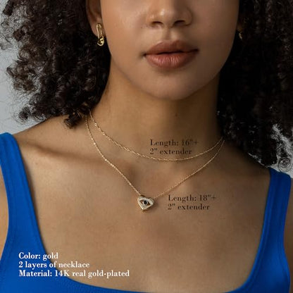Layered Necklaces for Women - 14K Dainty Gold Plated Layering Chokers Necklaces Set Multilayer Delicate Necklace Trendy Adjustable Long Layered Necklaces for Women - style: 22 Evil Eye Necklace
