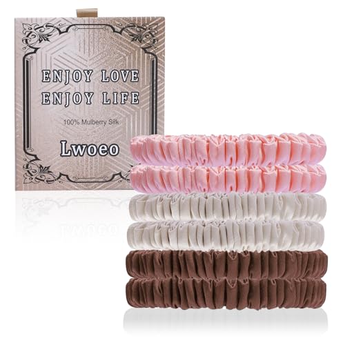22 Momme 6PCS 100% Mulberry Silk Hair Ties Small Silk Scrunchies for Women Girls Curly Thick Thin Hair .Women's Black Cute Satin Sleepy Bulk Hair Tie Scrunchie Sleep Style 14 - color: Small Silk Hair ties-14