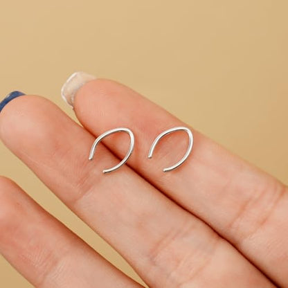 CHIC & ARTSY 925 Sterling Silver Open Hoop Earrings Small Hoop Earrings for Women Half Hoop Cartilage Piercing Adjustable Huggie Earrings - color: C:Silver 6mm