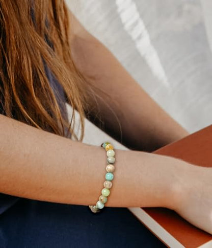 BOMAIL Natural Stone Beaded Bracelet for Women Men | 8mm Round Beads,Healing Crystal,Semi-Precious Gemstone,Yoga,Stretch,Bracelets Jewelry Gift - color: Amazonite
