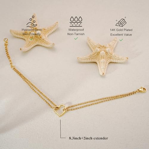 Bracelets for Women, 14K Gold Silver Plated Ring Bracelet Hand Chain | Dainty Cubic Zirconia Charms, Stackable Link Chain, Hypoallergenic Body Jewelry for Everyday Wear, Cute Trendy Gifts - color: Gold