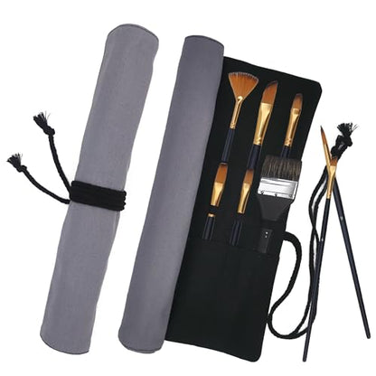 Funny live Paint Brush Holder Art Supplies, Artist Brush Holder & Art Supply Storage Organizer Roll-Up Case Bag, Protect Acrylic Oil Watercolor Paintbrushes (Grey-20 Slot Pockets) - style: Grey-20 Slot Pockets