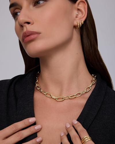 PAVOI Waterproof Chain Necklace for Women, 14K Gold Plated Layering Chains | Flat Curb, Herringbone, Snake, Rope, Figaro, Cuban Link & Paperclip Chain Necklaces, Stainless Steel Fashion Jewelry - color: White Gold