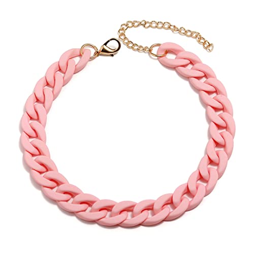 Fashion Multicolor Acrylic Figaro Chain Necklace Cuban Thick Chunky Resin Link Curb Chain Necklace for Women Girl Party Festival Jewelry - color: D pink