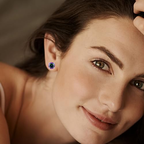 Titanium Flat Back Surgical Stainless Steel Stud Earrings for Women Men,Birthstone Stud Earrings Hypoallergenic Double Side 5A Cubic Zirconia Studs Jewelry 6mm - color: Silvery-Rainbow Cz