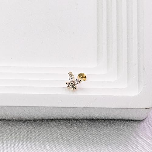 VERAMI 16G Surgical Steel Pushin Lip Rings Butterfly Flower Bee Nose Stud Rings Top Push in Threadless Flat Back Nose Rings Studs Cartilage Earrings for Womens - color: STYLE-4