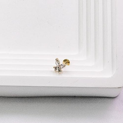 VERAMI 16G Surgical Steel Pushin Lip Rings Butterfly Flower Bee Nose Stud Rings Top Push in Threadless Flat Back Nose Rings Studs Cartilage Earrings for Womens - color: STYLE-4