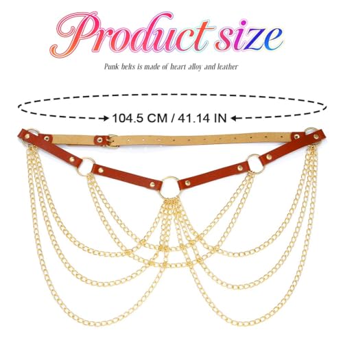 CLOACE Punk Waist Chain Belt Leather Layered Heart Body Chains Gothic Body Accessories for Women - color: Brown