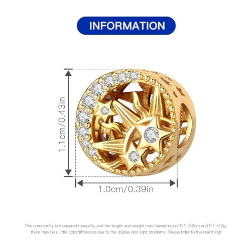 CYCUFF 925 Sterling Silver Charms Suitable for Charm Necklaces, Bracelet Pendants Beads Jewellery Gift for Women - color: Skeleton Gold Sun Moon Star Beads