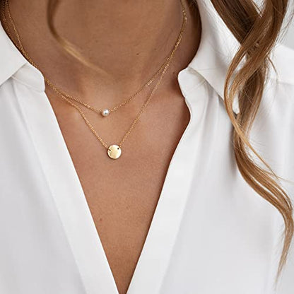 Tewiky Dainty 14k Gold Plated/Silver Cubic Zirconia Necklaces for Women, Simple CZ Jewelry Necklaces Trendy Gifts - color: layered pearl necklaces gold