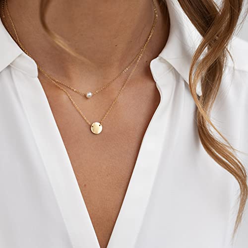 Tewiky Dainty 14k Gold Plated/Silver Cubic Zirconia Necklaces for Women | Simple CZ Jewelry Necklaces Trendy Gifts - color: layered pearl necklaces gold