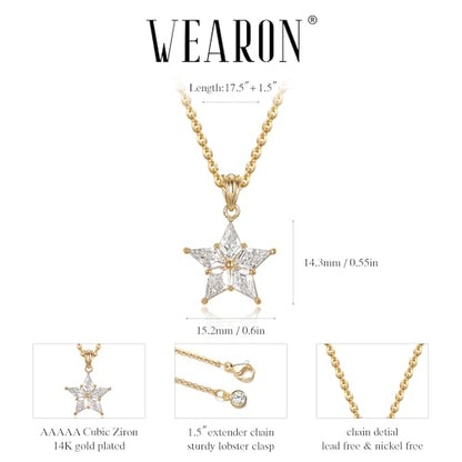 WEARON Gold Necklace for Women Gold Star Necklace 14K Gold Plated CZ Necklace Dainty Choker Charm Necklaces Hypoallergenic Trendy Jewelry for Women Gift - color: Star CZ