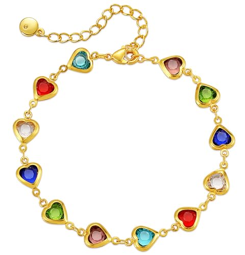 18K Gold Plated Anklet for Women Multicolor Crystal Ankle Bracelets Boho Adjustable Chain Anklets - color: Heart