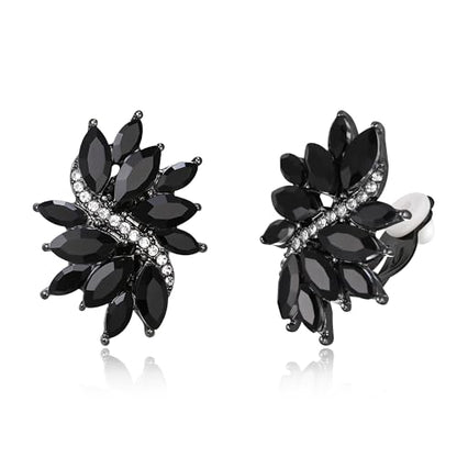 EVER FAITH Sparkly Rhinestone Clip-on Earrings for Women Bride, Fashion Marquise Crystal Cluster Wedding Bridal Stud Earring for Prom Formal Party - color: Black Black-Tone