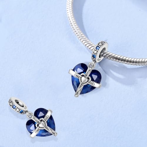 LNQOBU Birthstone Charm for Bracelets,925 Sterling Silve Heart Dangle Charms for Pandora Bracelets - color: I-September