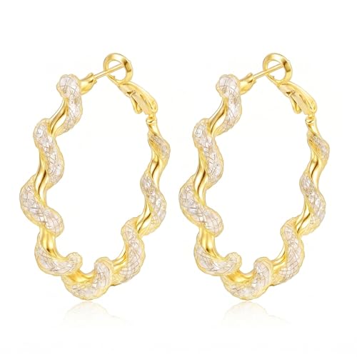 14K Gold Braided Texture Hoop Earring, 32/40mm Twist Rope Design Round Hoop Earrings for Women Gold Jewelry Gifts for women - style: Braided Earrings-40mm