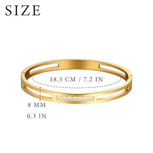 MILAKOO 6/8mm Gold/Silver Color Bangle Hollow Stainless Steel with Rhinestone Bracelets - color: Gold, size: 8mm