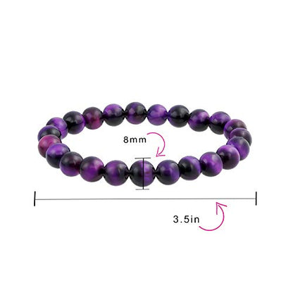 Bling Jewelry Genuine 8MM Gemstone Ball Bead Stretch Bracelet Stackable (3 Set) - color: Purple Tigers Eye