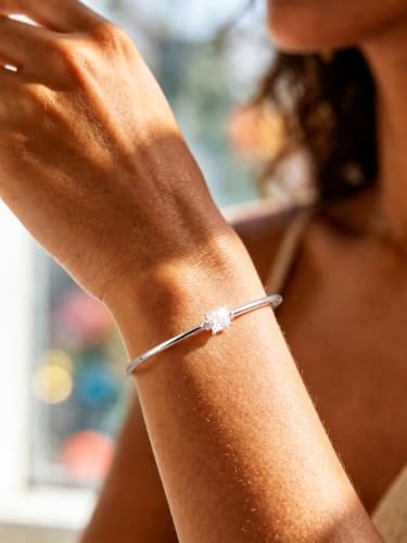 Gold Cuff Bracelets for Women, 14K Gold Plated Dainty Open CZ Cuff Bracelet Adjustable Stackable Open Bangle Bracelet Birthday Jewelry Gift for Her - color: Square CZ-Silver