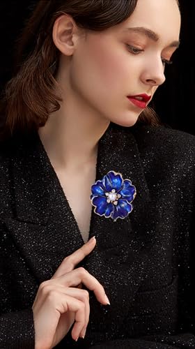 Rhinestone Flower Pin Camellia Drop Oil Brooch Big Large Rose Bouquet Brooch Pin Pearl Daisy Peony Brooch Lapel Pins Elegant Clothing Hat Bag Skirt Accessories for Women - color: Blue