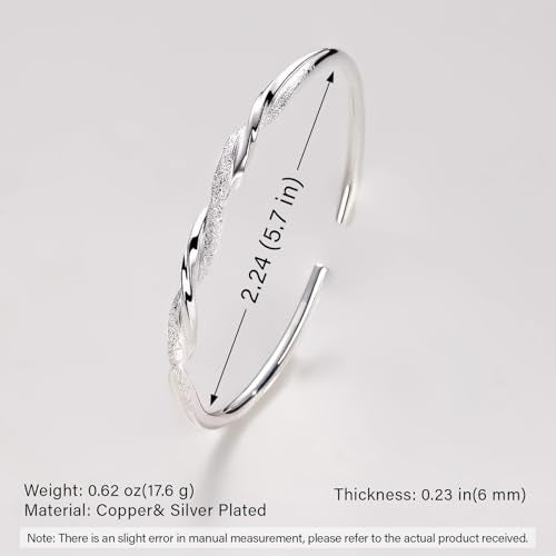 925 Sterling Silver Bracelet Plated Cuff Bangle Bracelet Fashionable Multi-layer Cross Wire Bangle Bracelet Open Adjustable Wide Cuff Bracelet for Teen Girls Fashion Jewelry - color: 8
