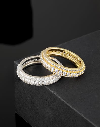 Bling Halo Stacking Ring for Men Women - 18k Gold Plated Stackable Cubic Zirconia Band - Created Diamond Iced Out Hip Hop Jewelry Gifts - color: Mens Style A-Gold Plated, size: 11
